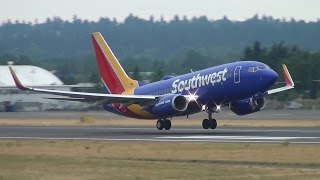 Southwest Airlines N7712G 737700 Takeoff Portland Airport PDX [upl. by Pike]