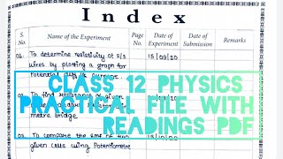 Class 12 Physics Practical file  Handwritten with readings  pdf drive link 2021revised syllabus [upl. by Ebba199]