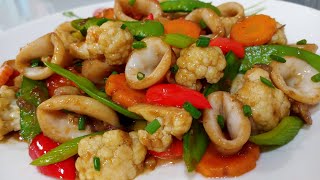 SQUID AND VEGETABLE STIR FRY CHINESE STYLE RECIPE [upl. by Dunham]