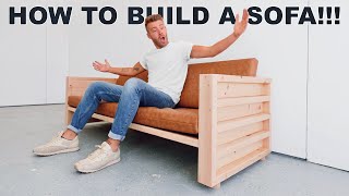 DIY SOFA MADE OUT OF 2X4S  FREE PLANS  MODERN BUILDS [upl. by Anenahs]