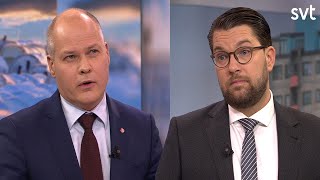 Jimmie Åkesson och Morgan Johansson i debatt om kvotflyktingar  Aktuellt [upl. by Arodasi]