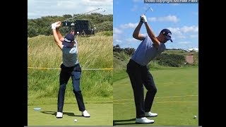 Justin Thomas golf swing  Long Iron faceon amp downtheline July 2017 [upl. by Enair293]