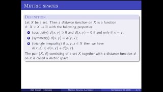 Metric Spaces  Lectures 1 amp 2 Oxford Mathematics 2nd Year Student Lecture [upl. by Bobseine]